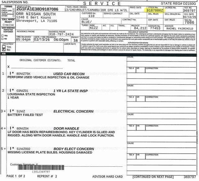 2013 Chevrolet Camaro 2LS